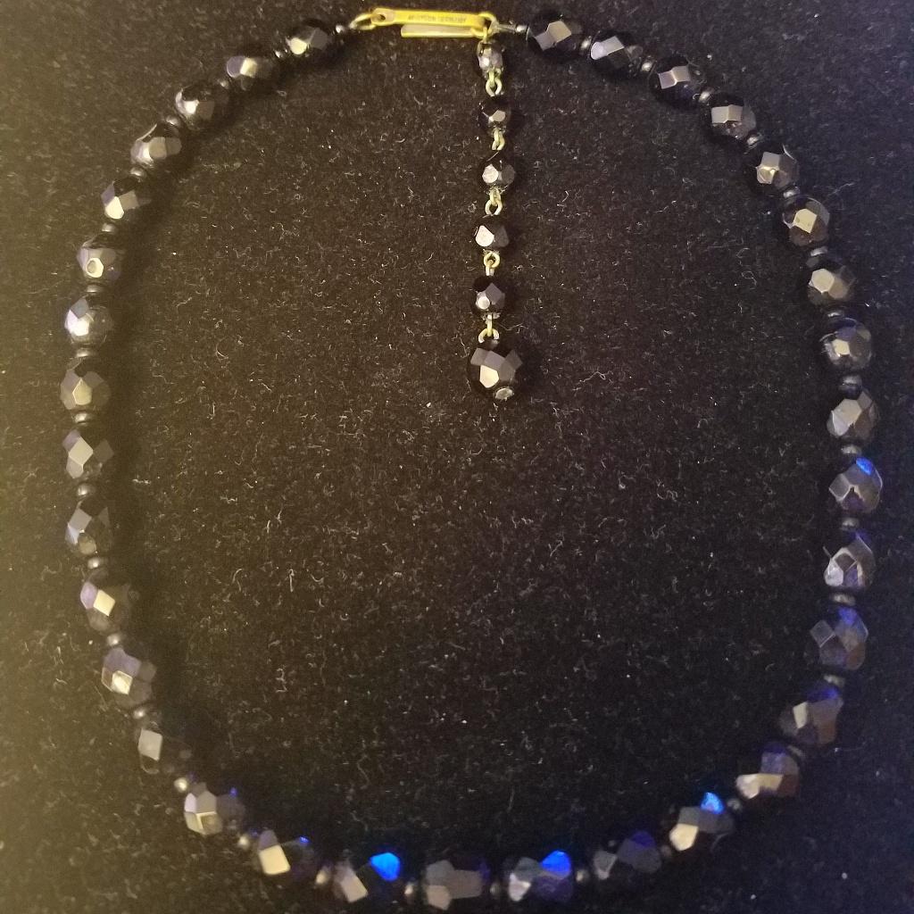 Vintage Western Germany Black Glass Bead Necklace 35$